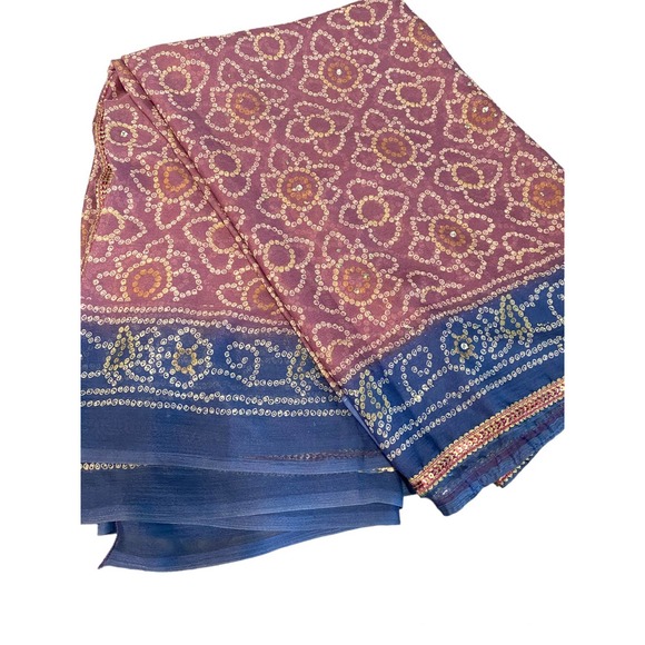 Women's Blue & Purple Indian Bandhani Style Sari / Saree - Picture 4 of 5